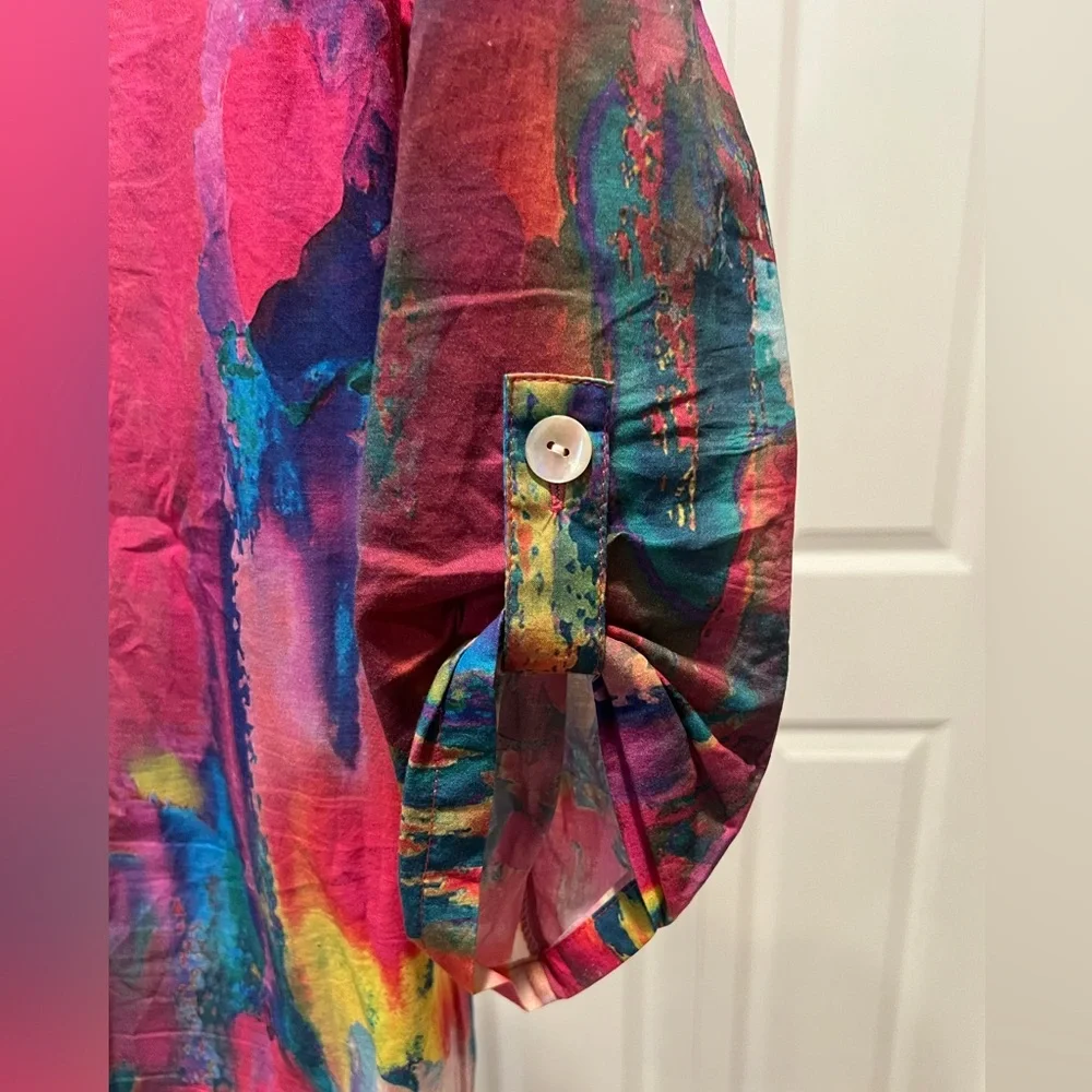 Soft Surroundings Multicolor Abstract Long Sleeve Buttoned Down Dress - Picture 4 of 6